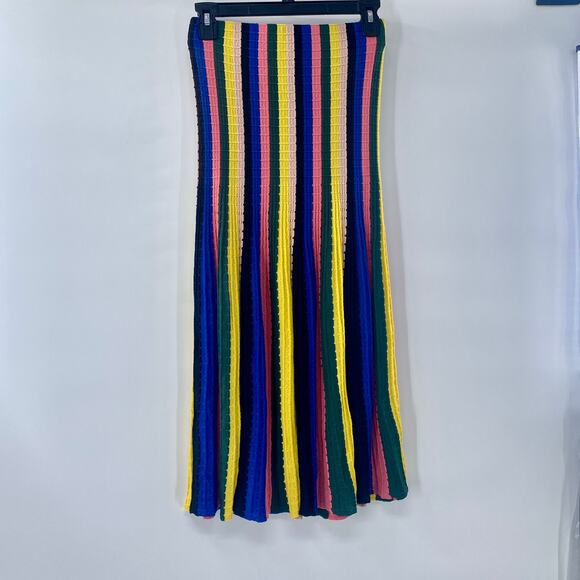 Zara Multicolor Shimmer Godet Vertical Striped Knit Midi Skirt Size XS Dopamine - Picture 3 of 7